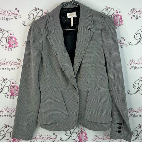 Laundry By Shelli Segal blazer houndstooth button up ruffle Women's Gray Blazer - Picture 1 of 7